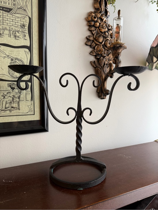 Other - Decorative Black Metal Double-Arm Candle Holder